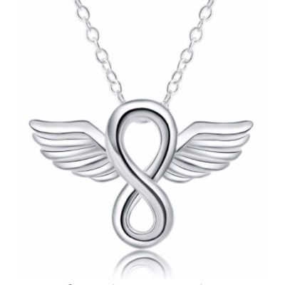 Ženska ogrlica s krili angelov srebrna barva
