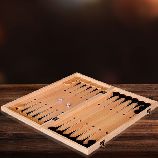 Lesena igralna plošča 3v1: šah, dama in backgammon  